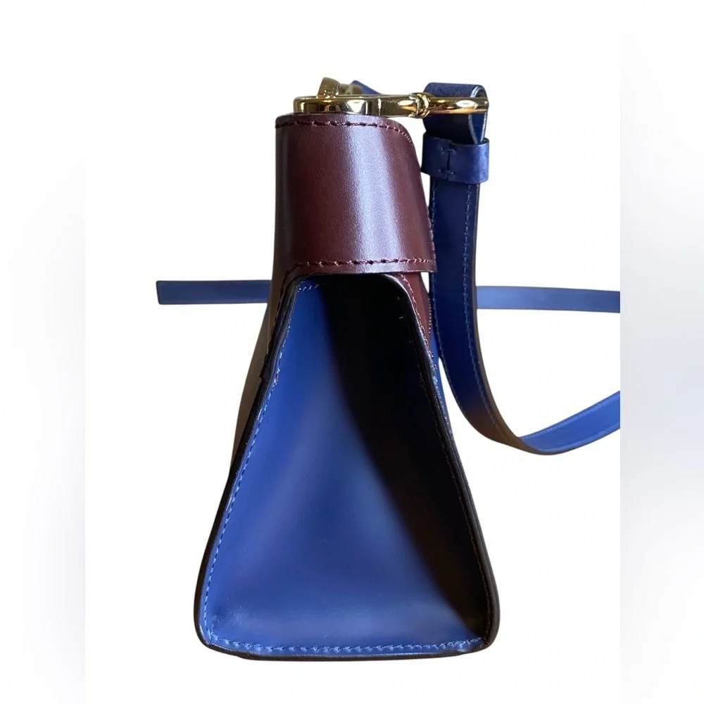 Pollini Brown & Blue Crossbody Satchel Bag